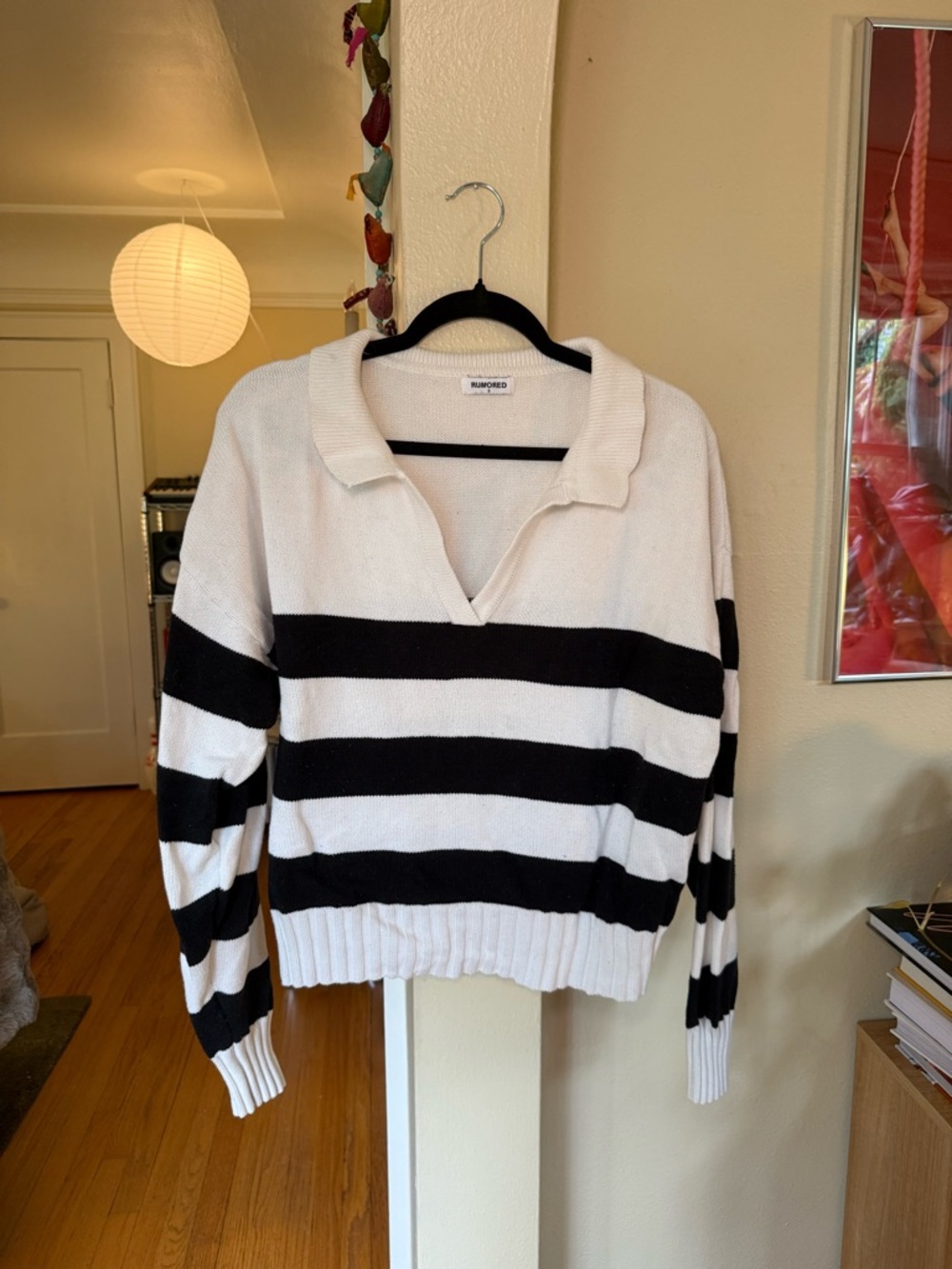 Black and White Striped Oversized Pullover Rumored Sweater
